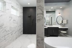 Walk in shower and freestanding tub