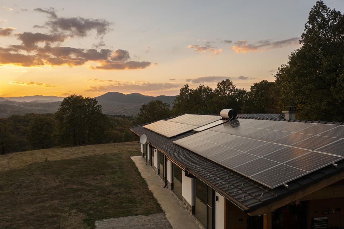 modern solar pannels on the roof of a house